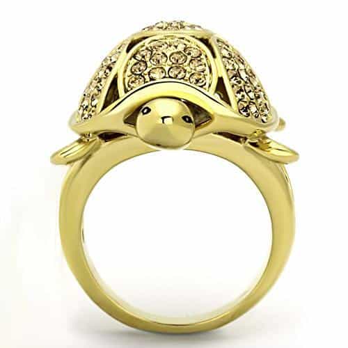 Stainless Steel Gold Crystal Pave Turtle Ring view 7