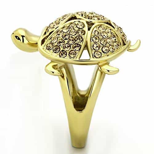 Stainless Steel Gold Crystal Pave Turtle Ring view 4