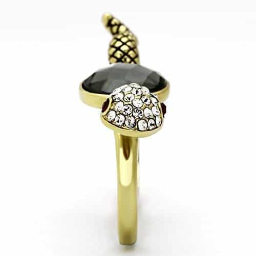 Stainless Steel Gold Black Crystal CZ Snake Double Ring view 4