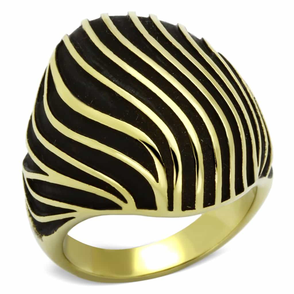Stainless Steel Gold Black Enamel Zebra Dome Ring view 5