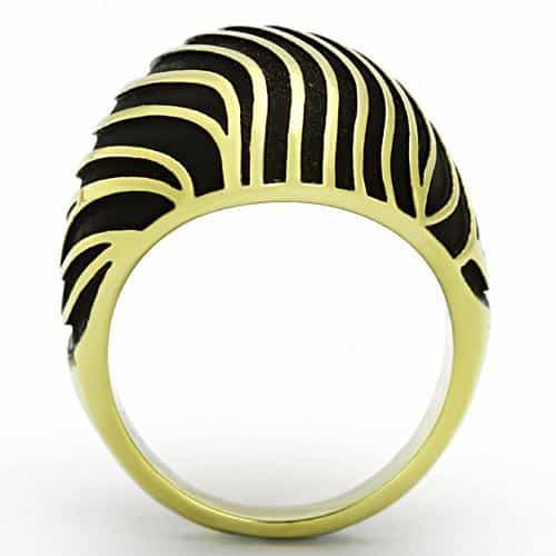 Stainless Steel Gold Black Enamel Zebra Dome Ring view 7