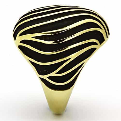 Stainless Steel Gold Black Enamel Zebra Dome Ring view 8