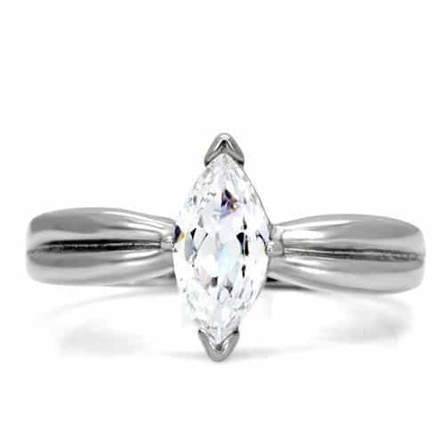 Stainless Steel CZ Marquise Solitaire Classic Ring view 3