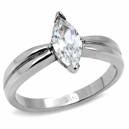 Stainless Steel CZ Marquise Solitaire Classic Ring view 1