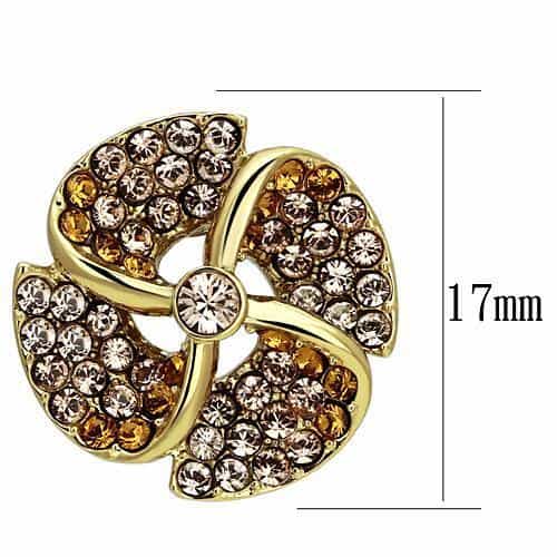 Stainless Steel Gold Champagne Crystal Pinwheel Stud Earrings view 2
