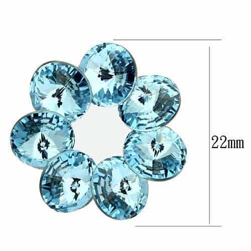Stainless Steel Aqua Blue Crystal Flower Cluster Stud Earrings view 2
