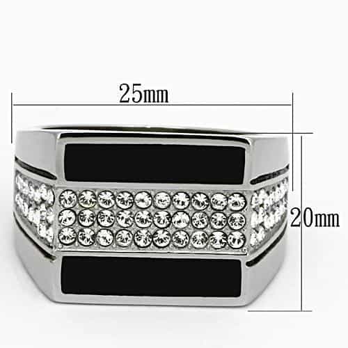Stainless Steel Black Enamel CZ Pave Mens Signet Ring view 2