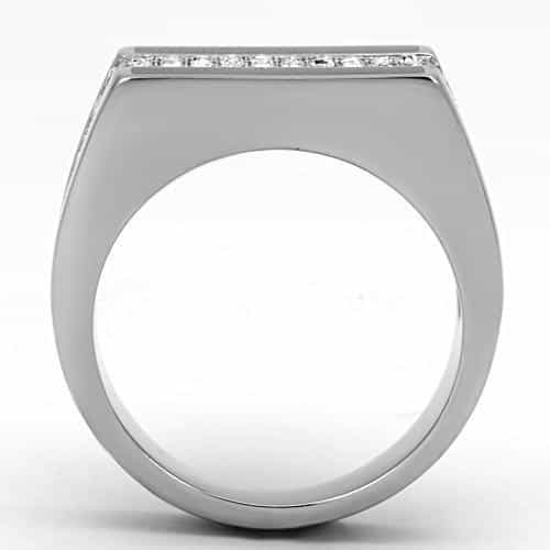 Stainless Steel Black Enamel CZ Pave Mens Signet Ring view 3
