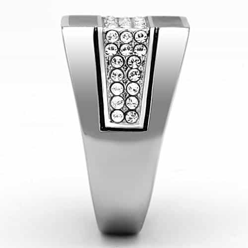 Stainless Steel Black Enamel CZ Pave Mens Signet Ring view 4