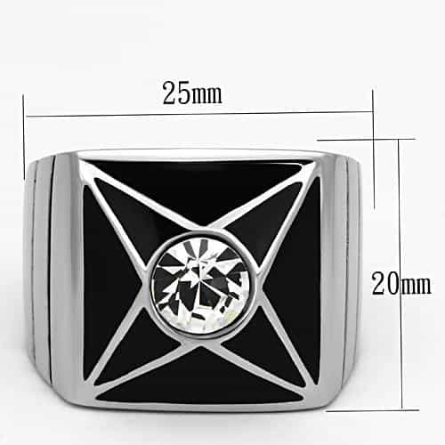 Stainless Steel Black Enamel Star CZ Mens Signet Ring view 2