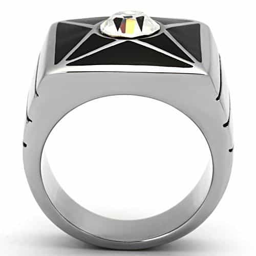 Stainless Steel Black Enamel Star CZ Mens Signet Ring view 7