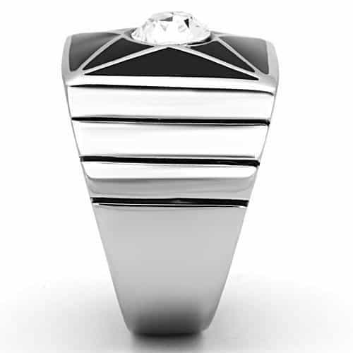 Stainless Steel Black Enamel Star CZ Mens Signet Ring view 4