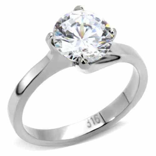 Stainless Steel CZ Round Oversized Solitaire Ring view 1