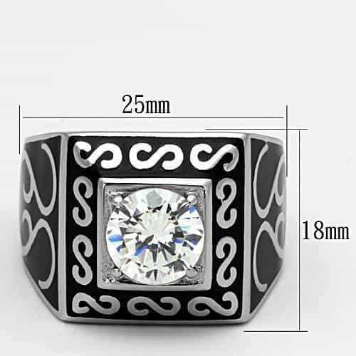 Stainless Steel CZ Princess Scroll Mens Signet Ring view 6