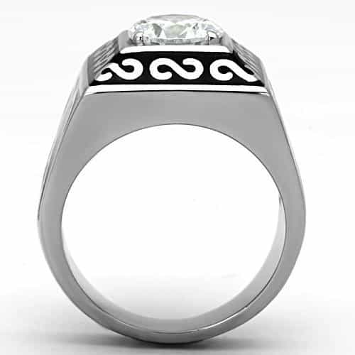 Stainless Steel CZ Princess Scroll Mens Signet Ring view 7