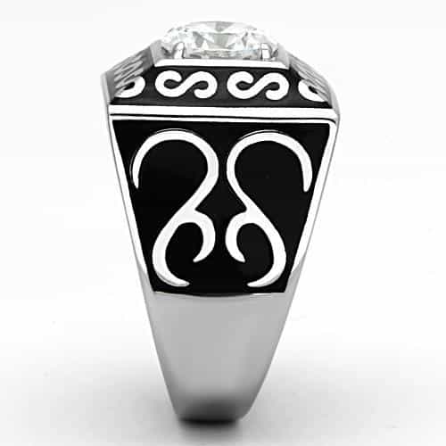 Stainless Steel CZ Princess Scroll Mens Signet Ring view 8