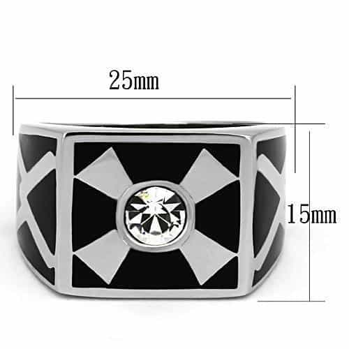 Stainless Steel Black Enamel Geometric CZ Mens Signet Ring view 6