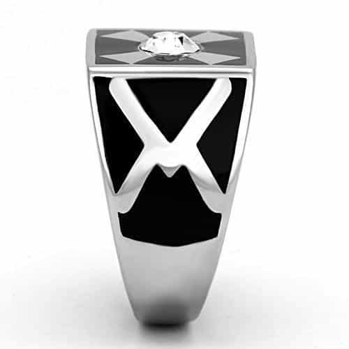 Stainless Steel Black Enamel Geometric CZ Mens Signet Ring view 4