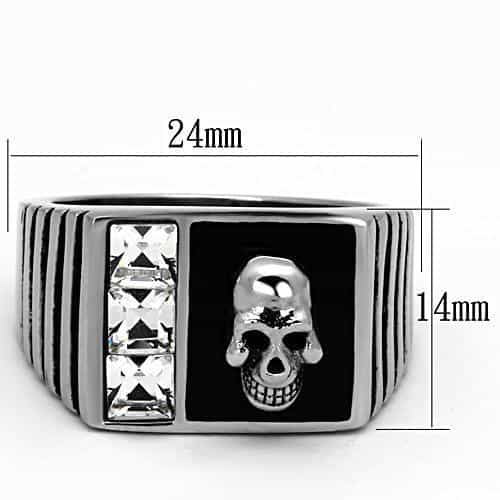 Stainless Steel Black Onyx Skull CZ Mens Signet Ring view 6