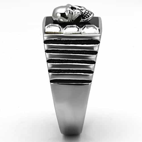 Stainless Steel Black Onyx Skull CZ Mens Signet Ring view 8