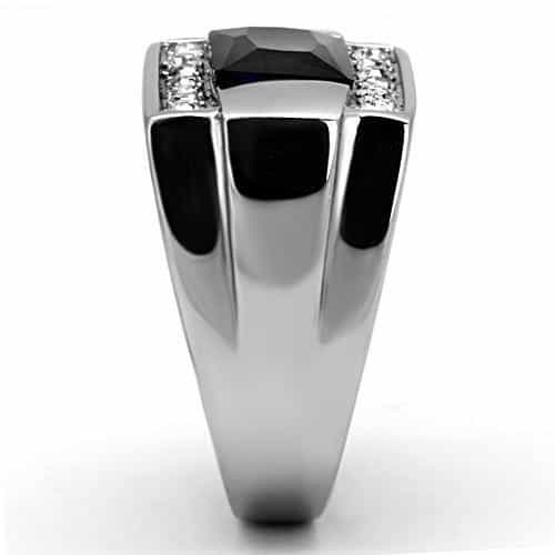 Stainless Steel Blue Sapphire Emerald Cut CZ Channel Mens Ring view 8