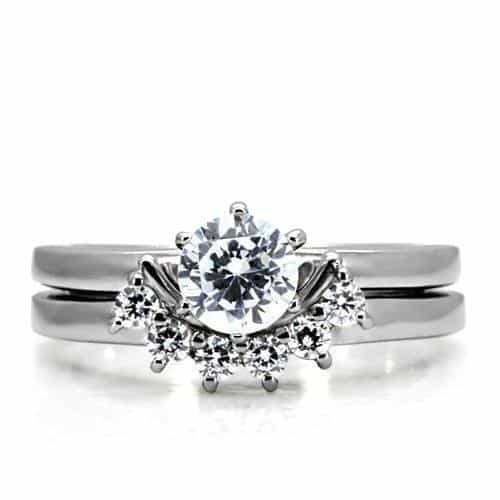 Stainless Steel CZ Bridal Set Guard Ring | The Stainless Jewelry view 3