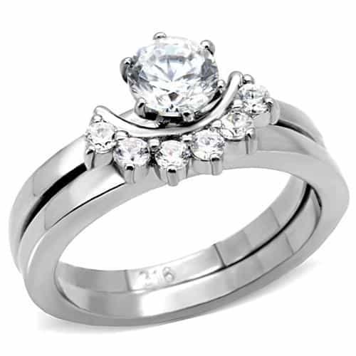 Stainless Steel CZ Bridal Set Guard Ring | The Stainless Jewelry view 6