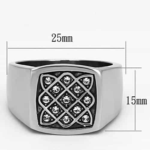 Stainless Steel CZ Lattice Grid Mens Signet Ring view 6