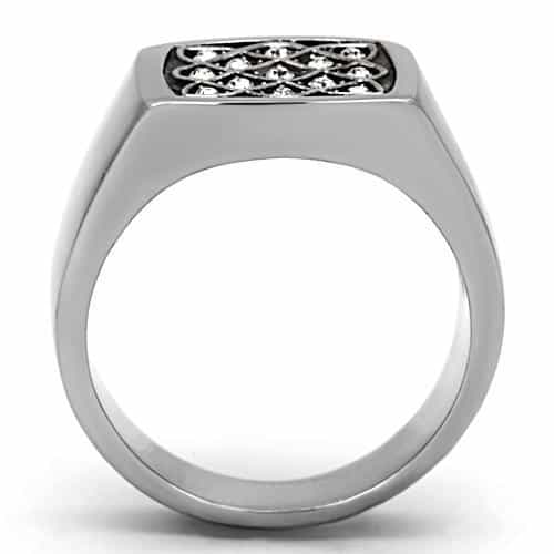 Stainless Steel CZ Lattice Grid Mens Signet Ring view 3