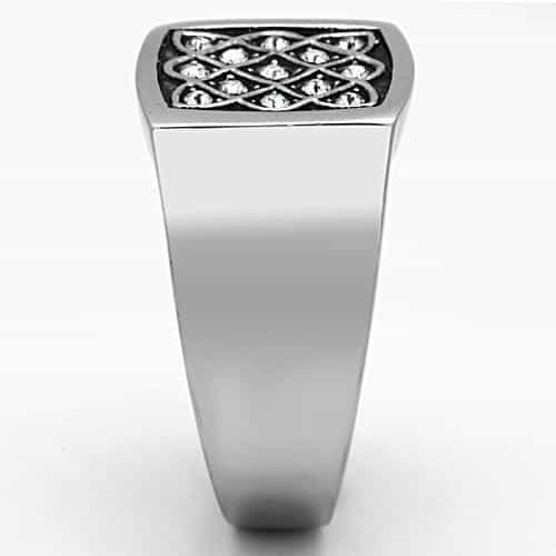 Stainless Steel CZ Lattice Grid Mens Signet Ring view 8