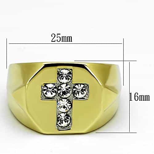 Stainless Steel Gold CZ Cross Signet Ring | The Stainless Jewelry view 6