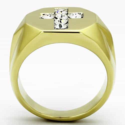 Stainless Steel Gold CZ Cross Signet Ring | The Stainless Jewelry view 7