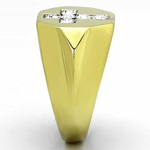 Stainless Steel Gold CZ Cross Signet Ring | The Stainless Jewelry view 8