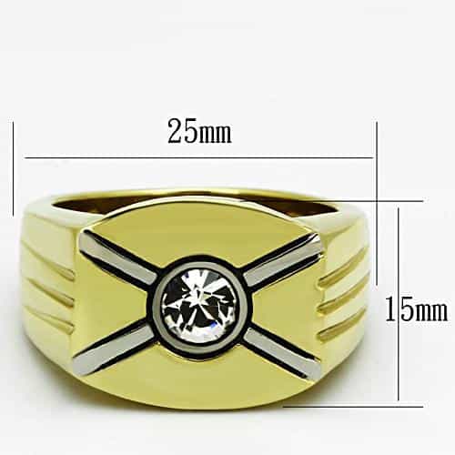 Stainless Steel Gold Enamel Stripe CZ Oval Signet Ring view 2