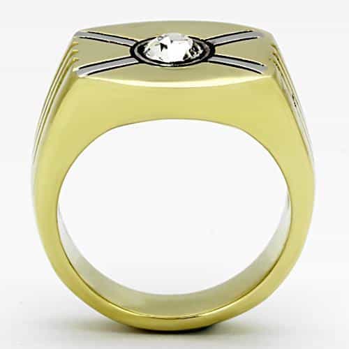 Stainless Steel Gold Enamel Stripe CZ Oval Signet Ring view 7