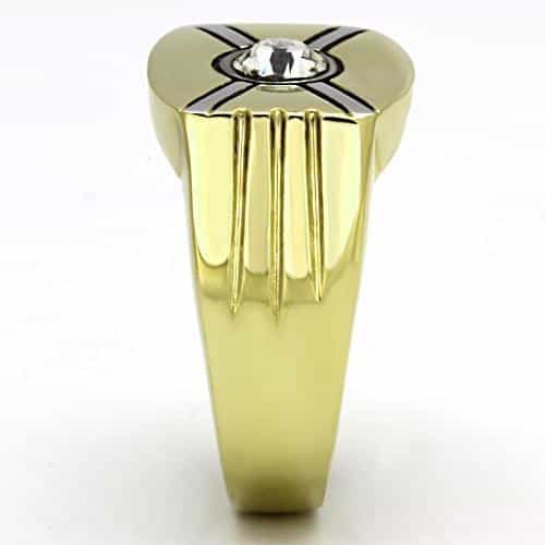 Stainless Steel Gold Enamel Stripe CZ Oval Signet Ring view 4