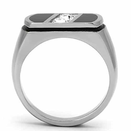 Stainless Steel Onyx Channel Stripe Ring | The Stainless Jewelry view 7