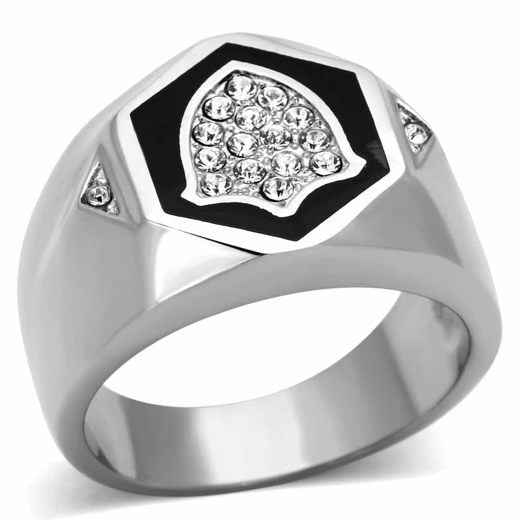 Stainless Steel Onyx Shield Signet Ring | The Stainless Jewelry view 5