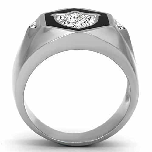 Stainless Steel Onyx Shield Signet Ring | The Stainless Jewelry view 3