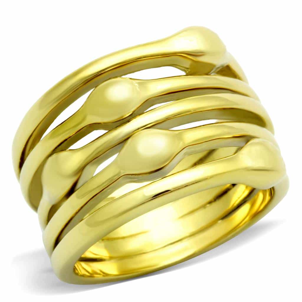 Stainless Steel Gold IP Ribbed Band Ring | The Stainless Jewelry view 1