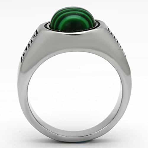 Stainless Steel Malachite Round Greek Key Mens Signet Ring view 7