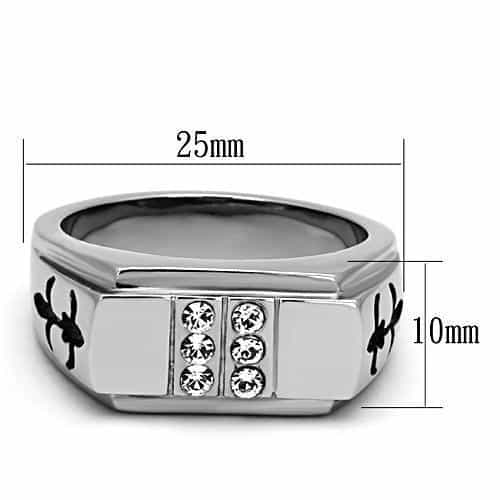 Stainless Steel CZ Cross Accent Rectangle Mens Signet Ring view 2