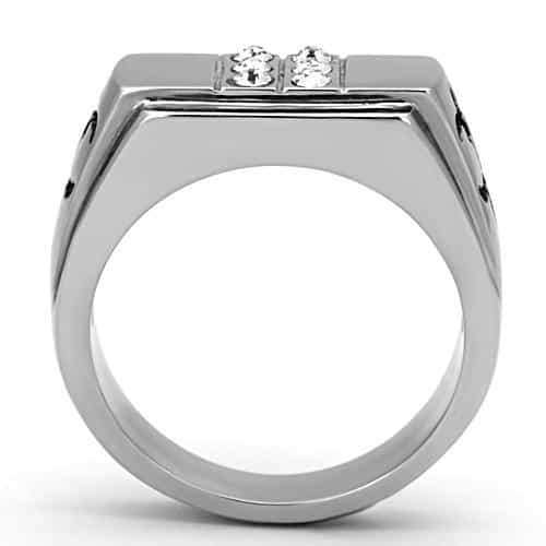 Stainless Steel CZ Cross Accent Rectangle Mens Signet Ring view 7