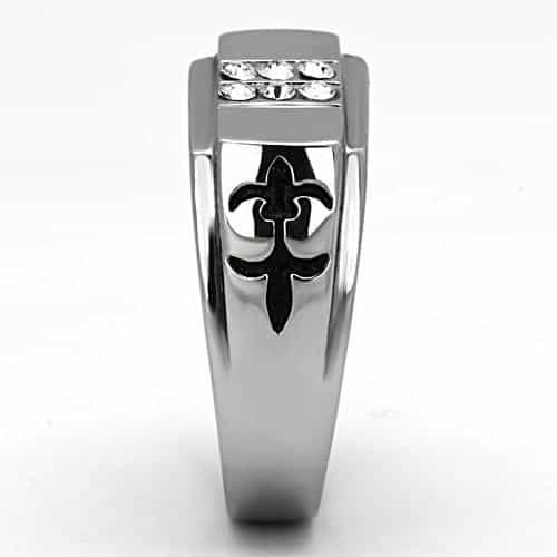 Stainless Steel CZ Cross Accent Rectangle Mens Signet Ring view 4