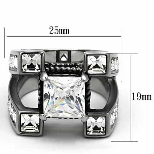 Stainless Steel CZ Princess Architectural Statement Ring view 6