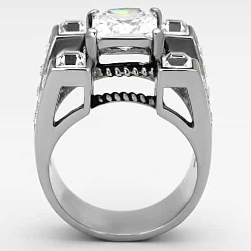Stainless Steel CZ Princess Architectural Statement Ring view 7
