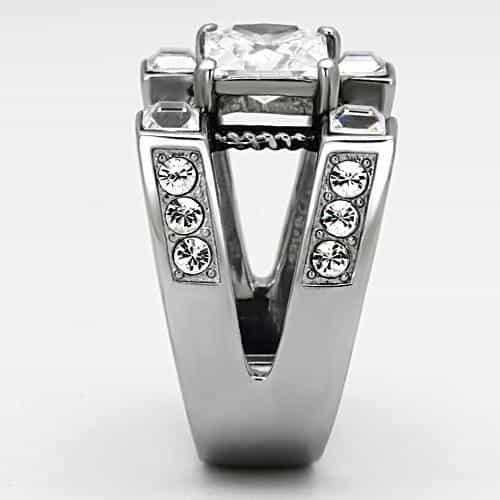 Stainless Steel CZ Princess Architectural Statement Ring view 8