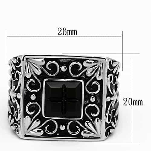 Stainless Steel Black Onyx Four Princess Filigree Mens Ring view 2