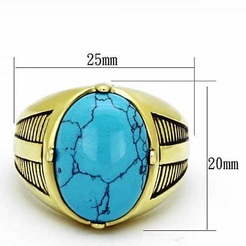 Stainless Steel Gold Turquoise Round Cabochon Mens Signet Ring view 6