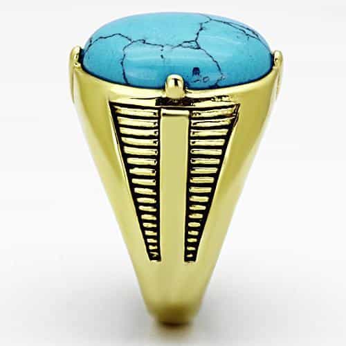 Stainless Steel Gold Turquoise Round Cabochon Mens Signet Ring view 8